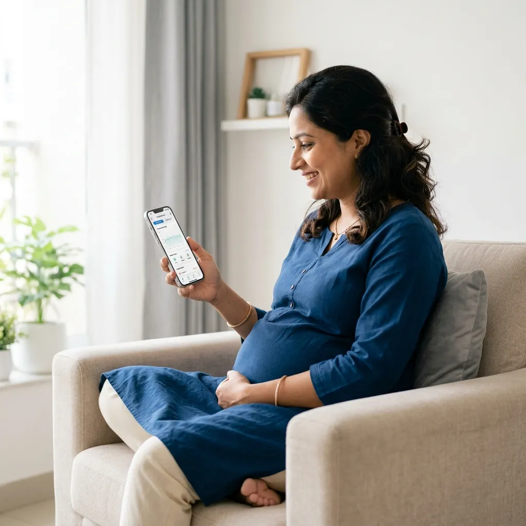 Pregnant woman smiling — Pregnancy Tracker by BookMyPatho